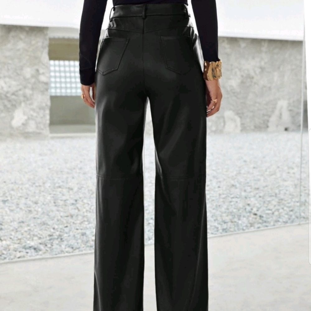 BLACK PU LEATHER PALAZZO PANTS - Picture 5 of 8